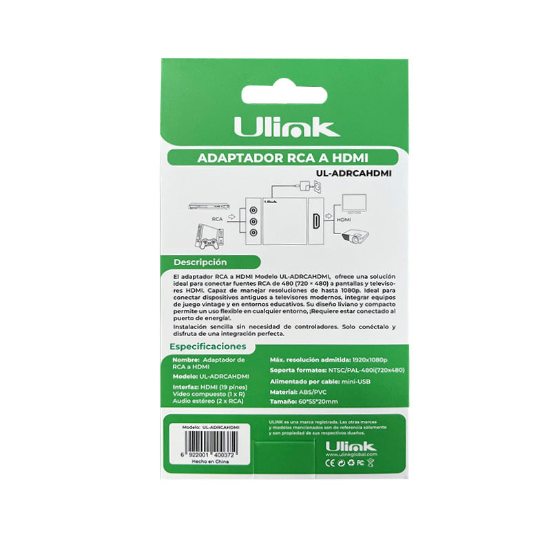 Adaptador Conversor RCA a HDMI / AV a HDMI - ULink