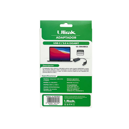Adaptador USB Tipo C/A a Red Gigabit Ethernet 10/100/1000 Mbps (UL-GBUSBCA)