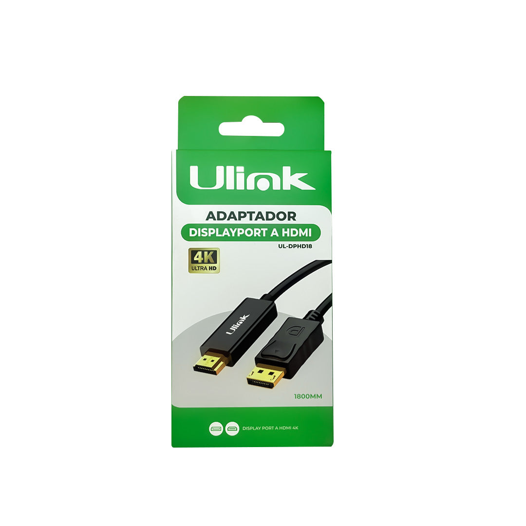 Cable de Video DisplayPort Macho a HDMI 4K Ultra HD de 1.8 Metros (Modelo: UL-DPHD18)