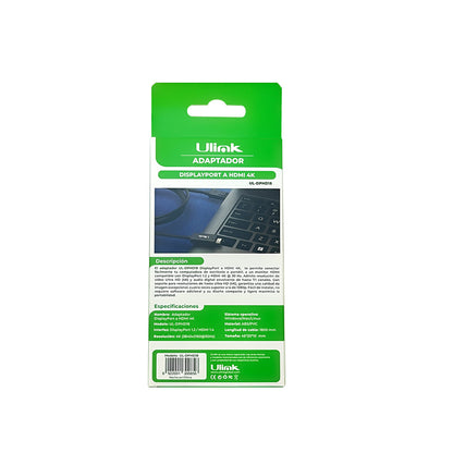 Cable de Video DisplayPort Macho a HDMI 4K Ultra HD de 1.8 Metros (Modelo: UL-DPHD18)