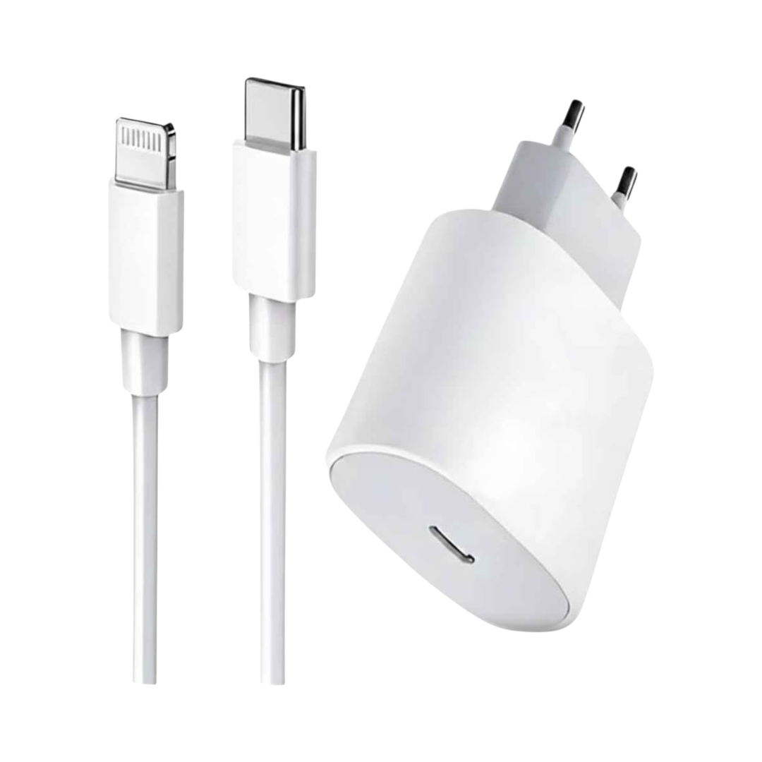 Cargador Carga Rápida 20W para iPhone + Cable USB-C a Lightning