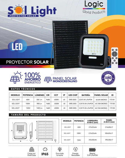 Proyector Solar LED Logic - Serie Profesional (60W / 100W / 150W)