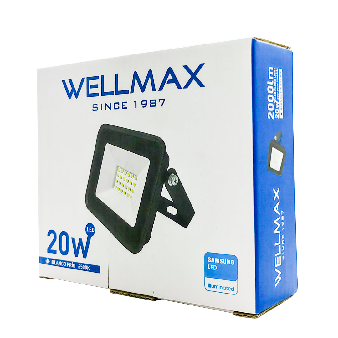 Proyector LED 20W Exterior Wellmax - Luz Fría (Samsung LED)