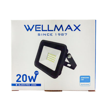 Proyector LED 20W Exterior Wellmax - Luz Fría (Samsung LED)