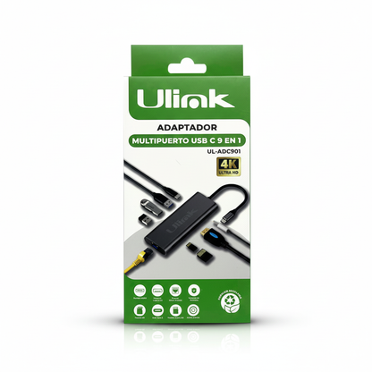 Hub USB-C 9 en 1 Multipuerto ULINK UL-ADC901 | 4K HDMI