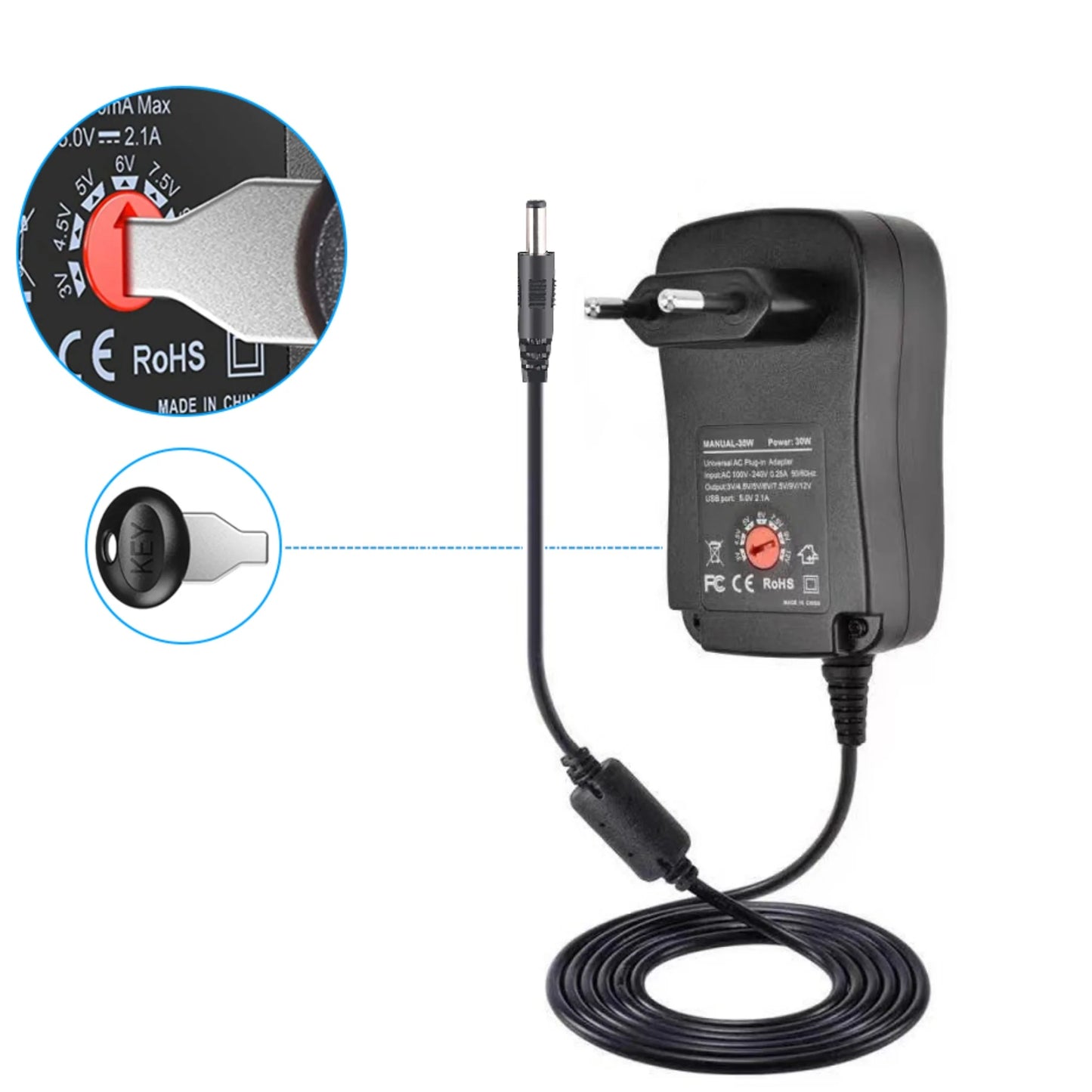 Cargador Universal Regulable 3V a 12V 2A Utek (UT-UCH24)