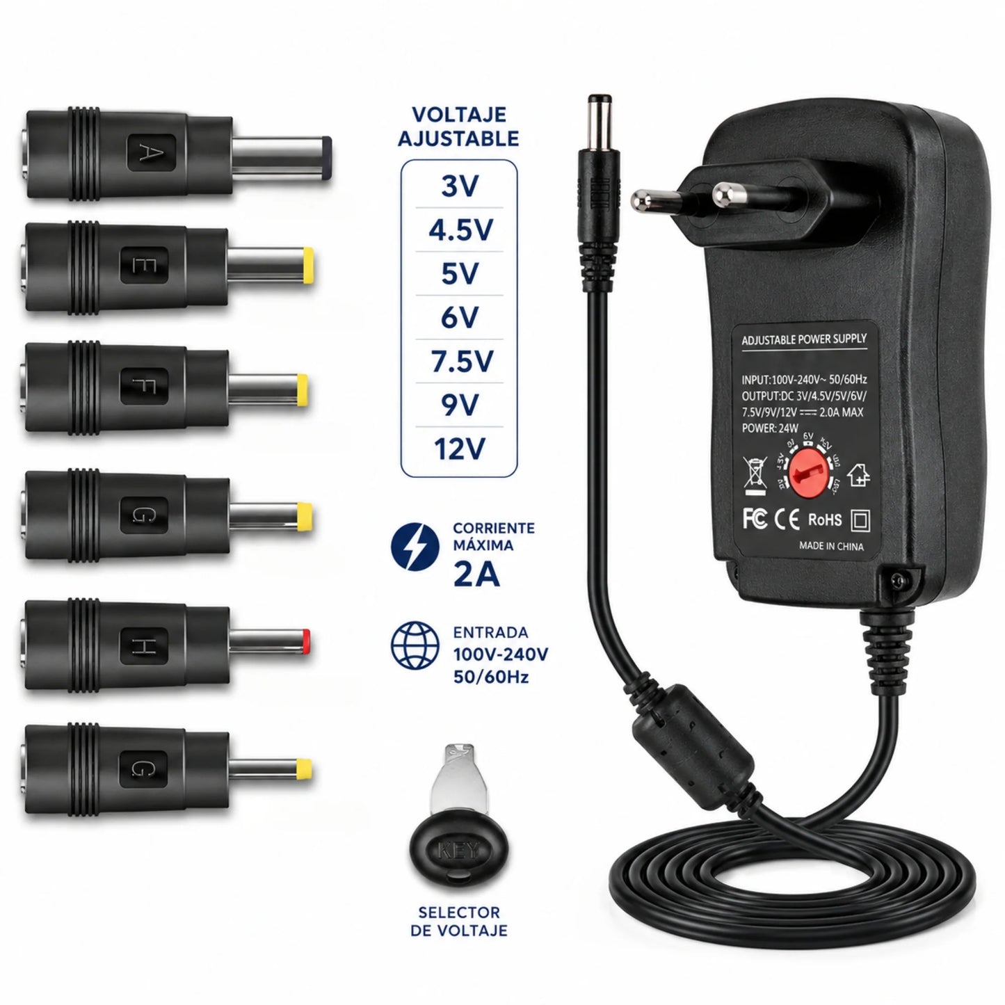 Cargador Universal Regulable 3V a 12V 2A Utek (UT-UCH24)